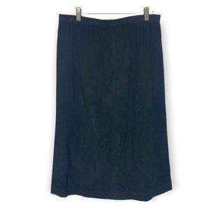 Vintage 90s Black Faux Suede Straight Knee Length Skirt Large